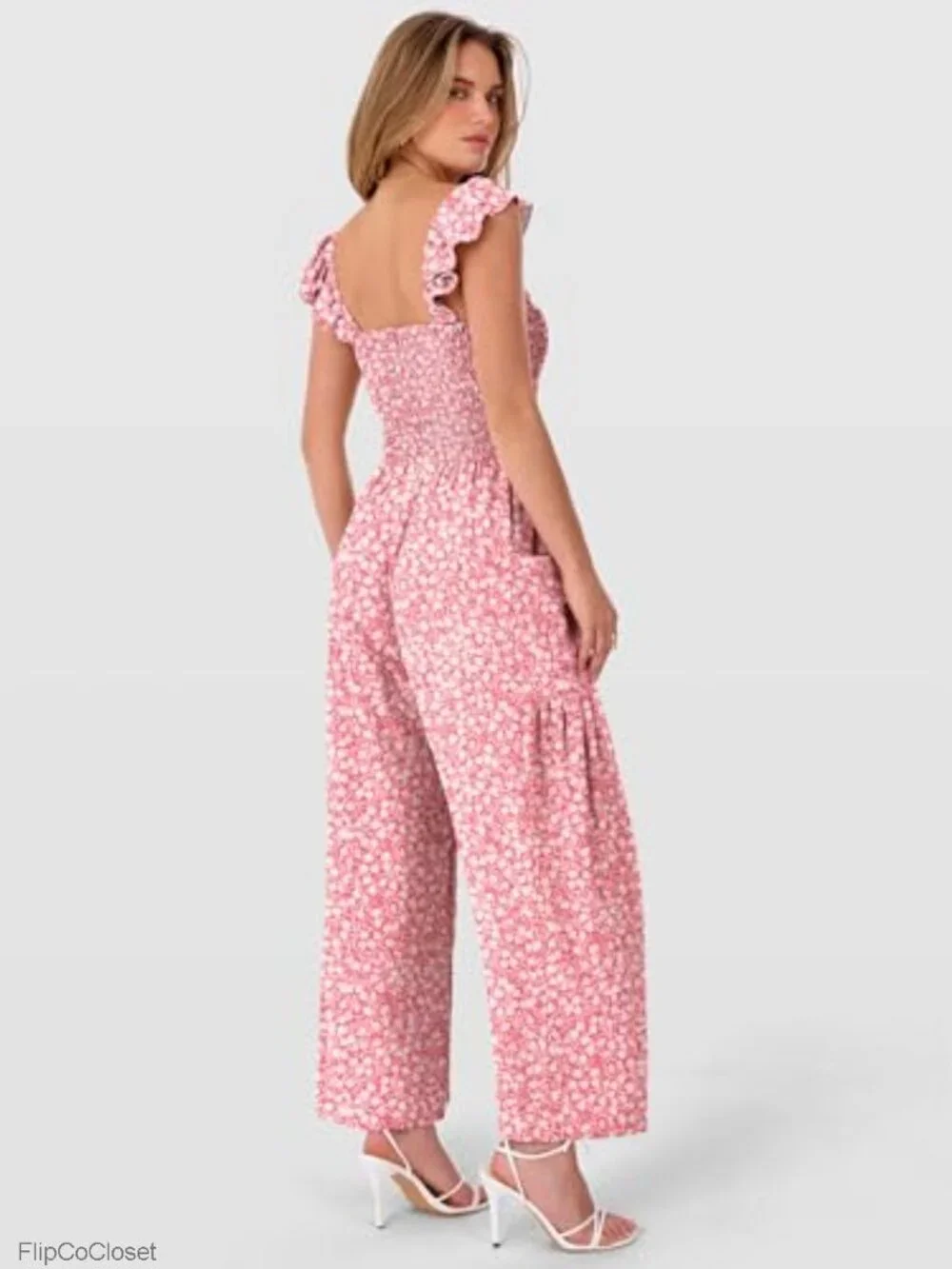Wide Leg Sleeveless Smocked Jumpsuit Romper Casual Beach Summer Outfit
